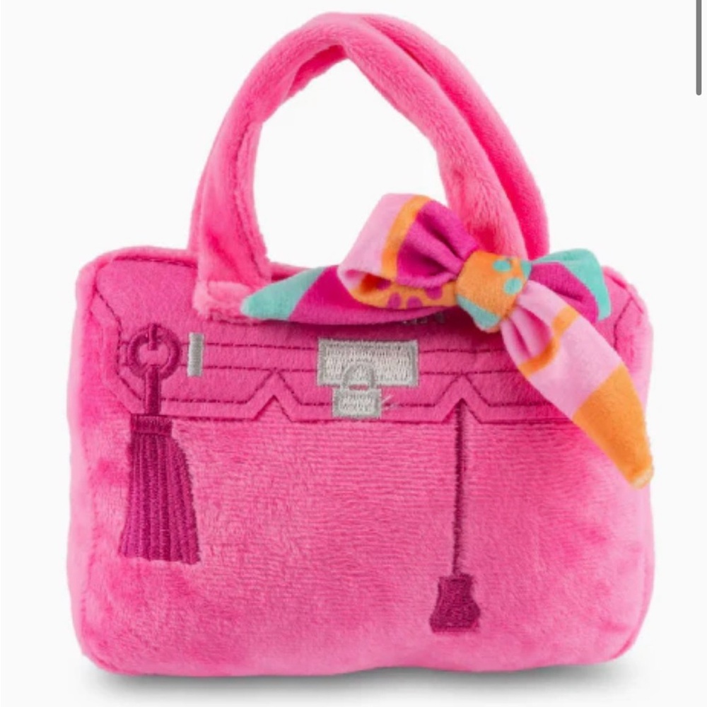 BARKIN BAG - *CHIC DOGGIE* PINK W/ SCARF SQUEAKER DOG TOY